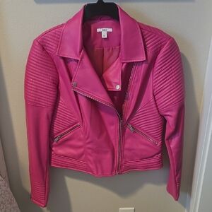 Bar III Hot Pink Faux Leather Jacket Size L